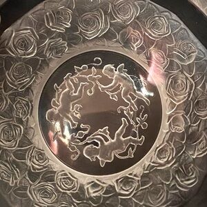 Cherub dish crystal. 5" x 1.5" h Reverse cut, excellent cond.